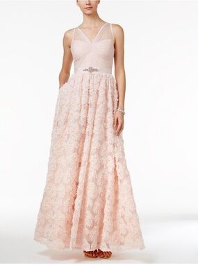 Adrianna Papell Floral Embroidered Illusion Gown size 10